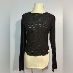 BP Black Textured Eyelet Women's Blouse